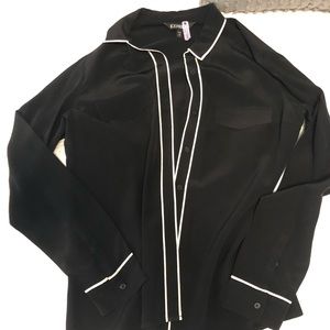 Express 100% Silk blouse contrast piping black S